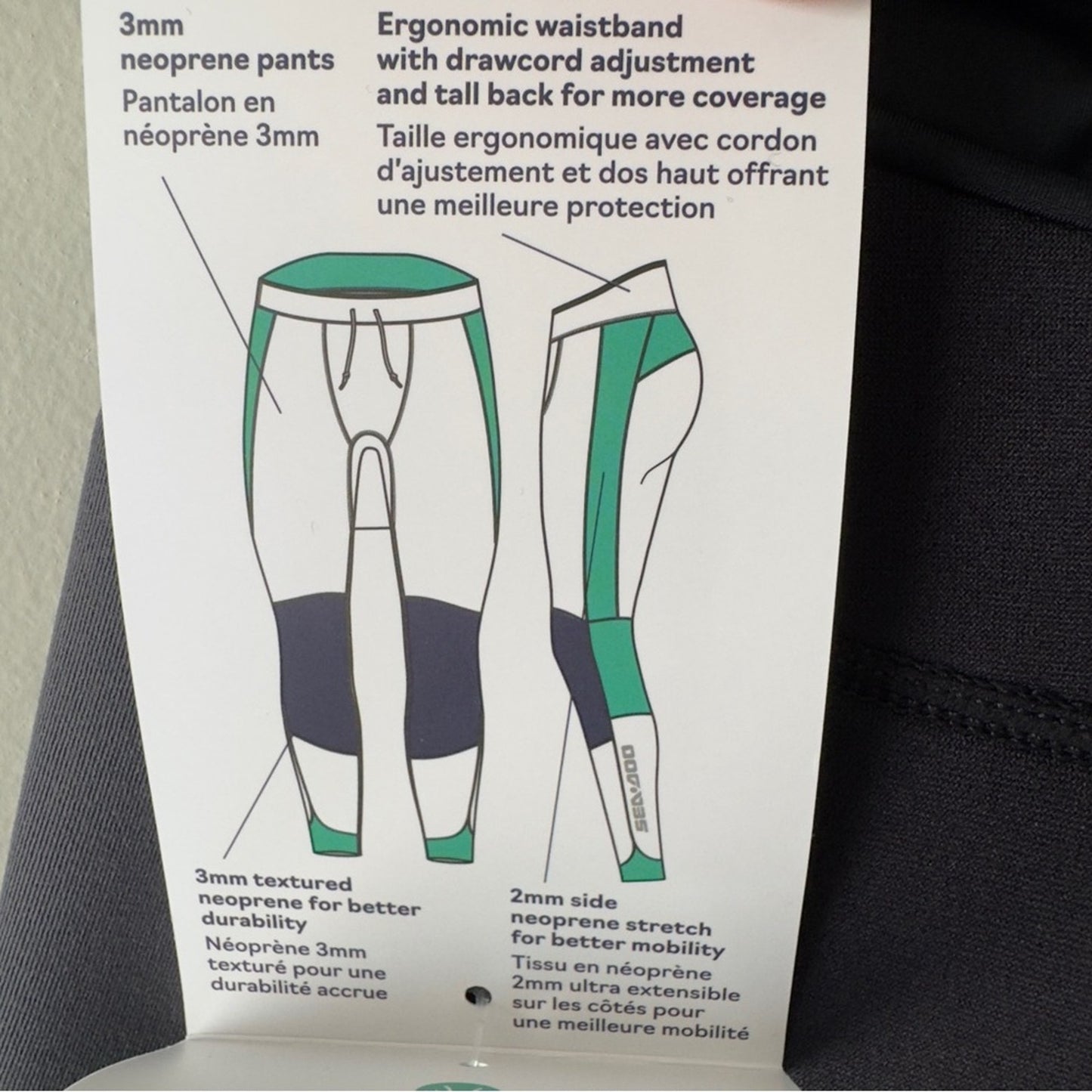 Sea-Doo Montego Pants Men’s Black Grey 3mm Neoprene fitted durable UV protect S