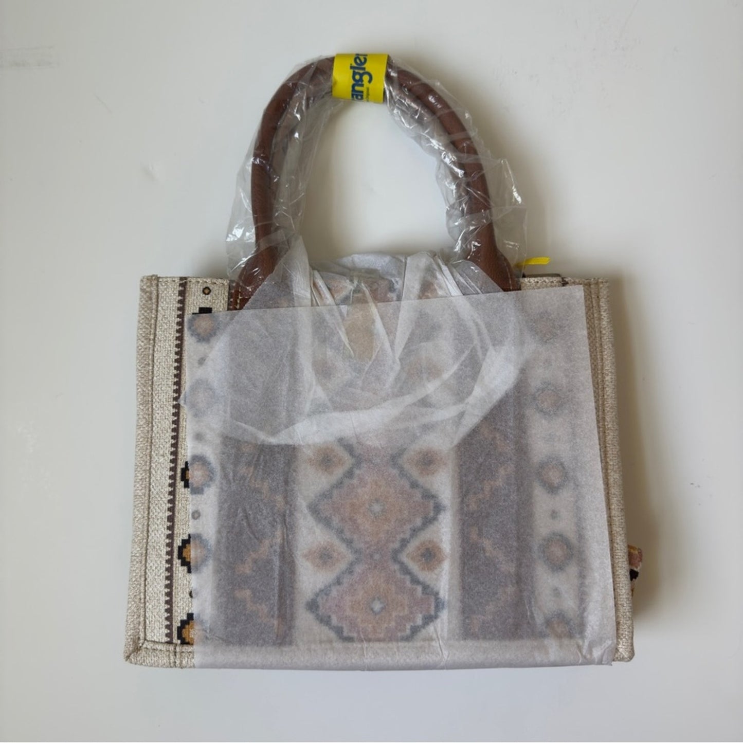 Wrangler Tote Bag Aztec Print Boho Brown Southwestern Faux Leather Zipper Pocket