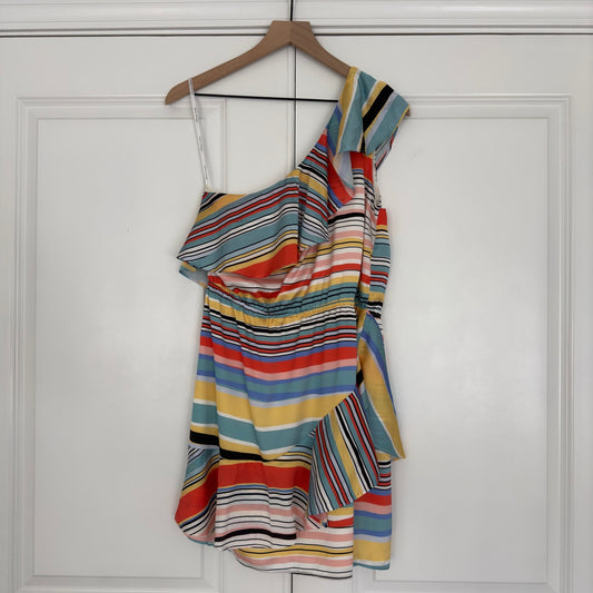 Lovers + Friends Pippa Dress in Aruba Stripe Mini One Shoulder Revolve Ruffle L