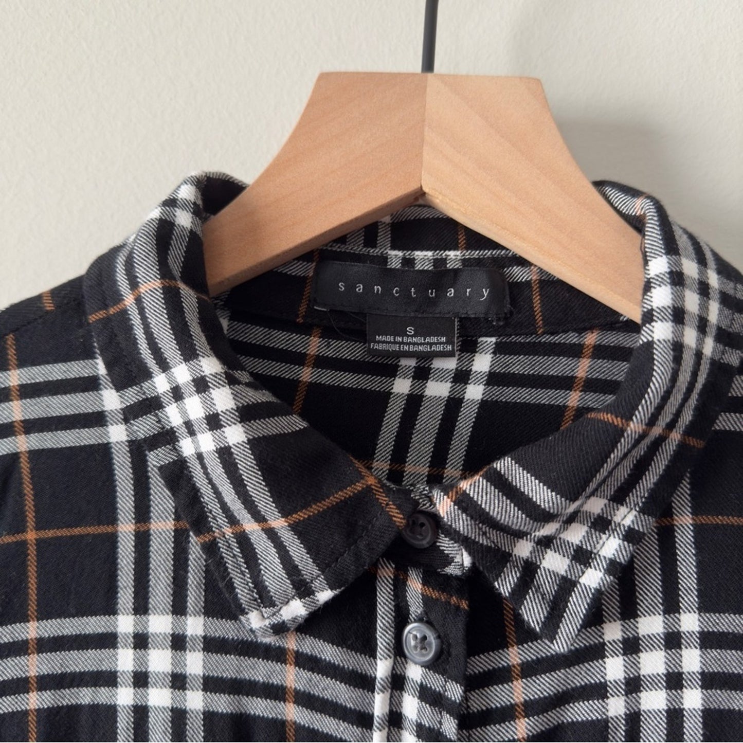 Sanctuary Anthropologie Plaid Button Down Shirt collared roll tab sleeve pockets