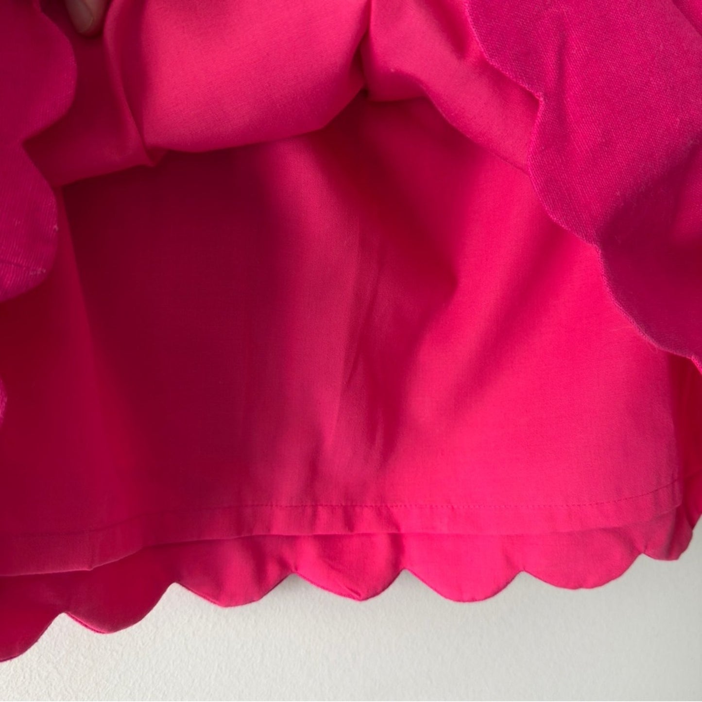 J. Crew Linen/Cotton Pink Bubble Mini Skirt scalloped hem stretchy elastic waist