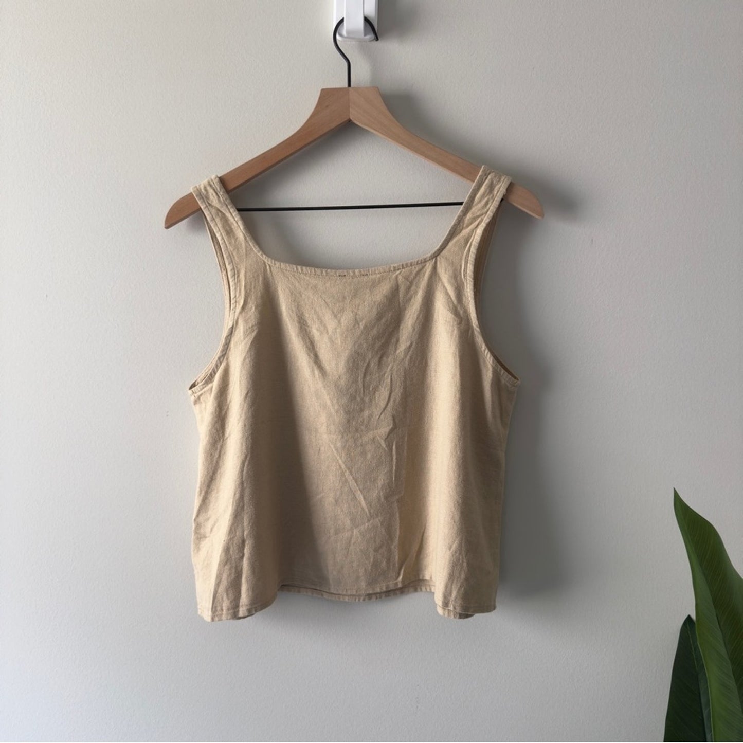 Express Linen Blend Sleeveless Tank Top in Cream tan minimalist solid casual NWT