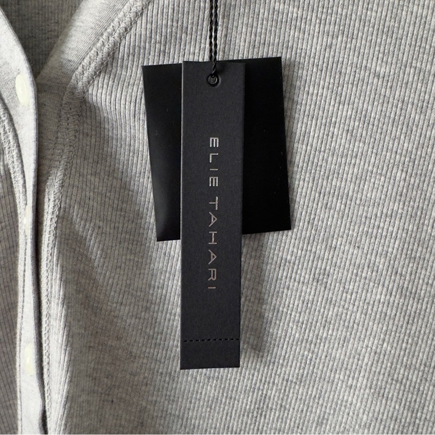 Elie Tahari Gray Long Sleeve Cardigan Half Button Front Minimalist Ribbed Solid