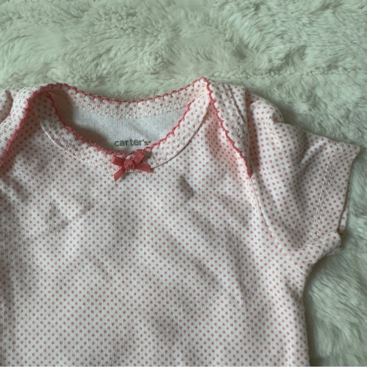 Carter's Pink Polka Dot Baby onesie one piece short sleeve bow snaps 3 months 3m
