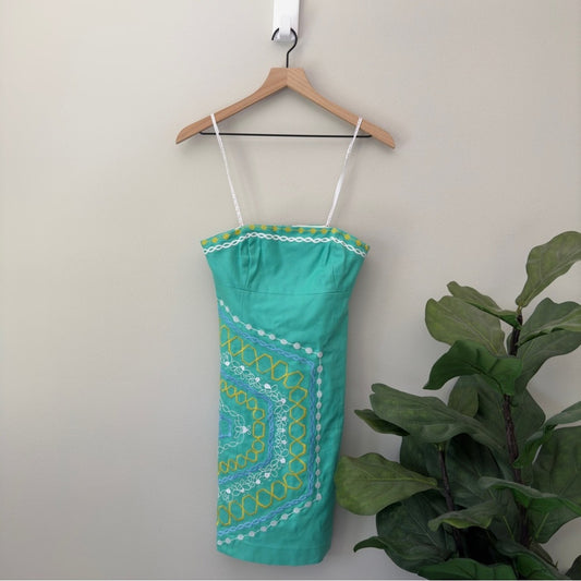 Lilly Pulitzer Strapless Mini Dress Bumble Bee Embroidered Cotton Stretch Preppy