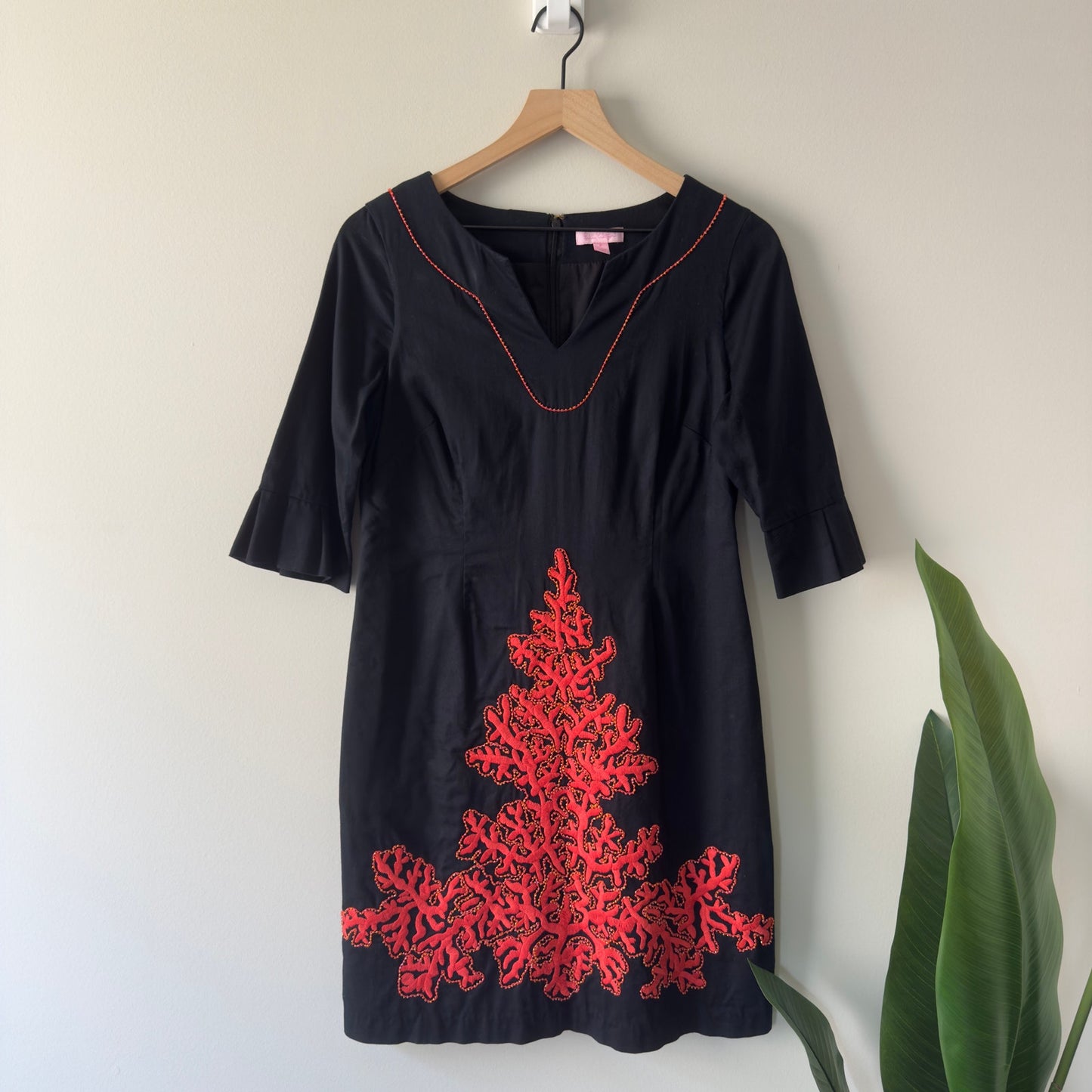 Lilly Pulitzer Shailene Dress Coral Beaded 3/4 Sleeve Mini 6