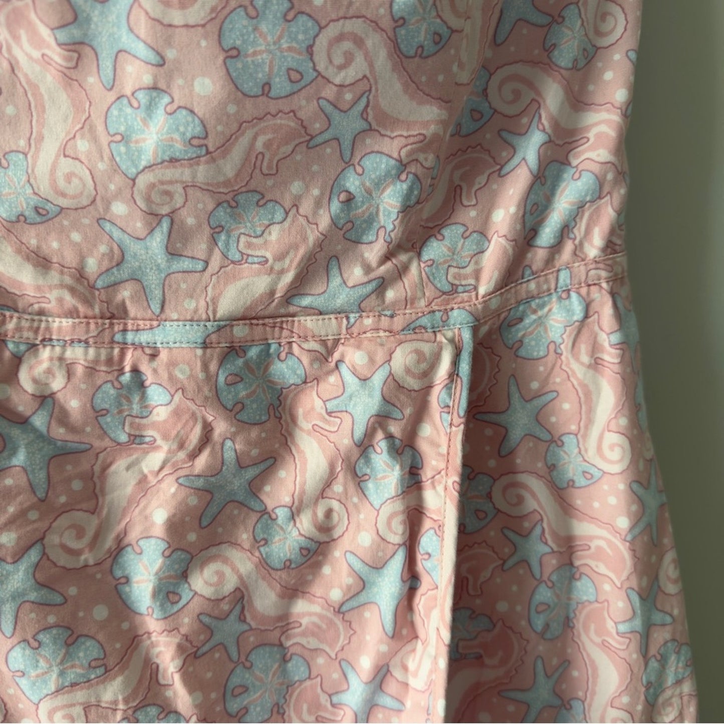 Vineyard Vines Seahorse Print Y2K Strapless Pink mini Dress sand dollar starfish