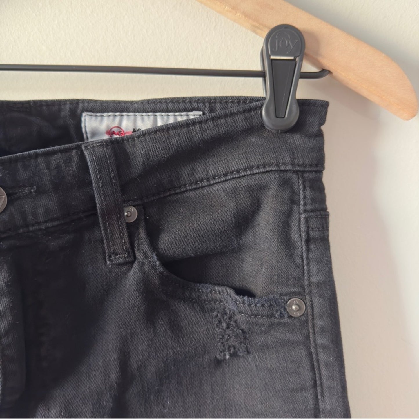 Adriano Goldschmied The Farrah Skinny Ankle Jeans Distressed Black cotton button