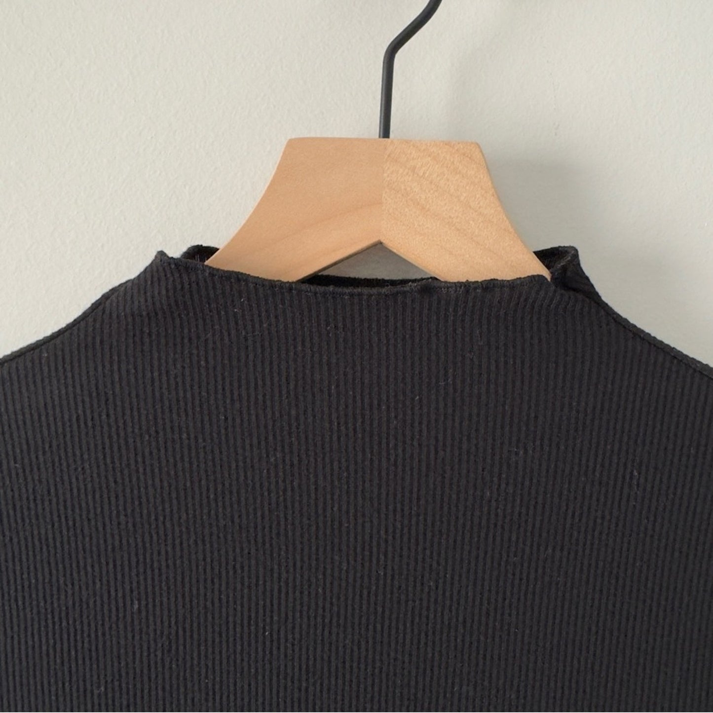 Balloon Sleeve Turtleneck Black Crop Top Long Sleeve Solid Ribbed Casual Minimal