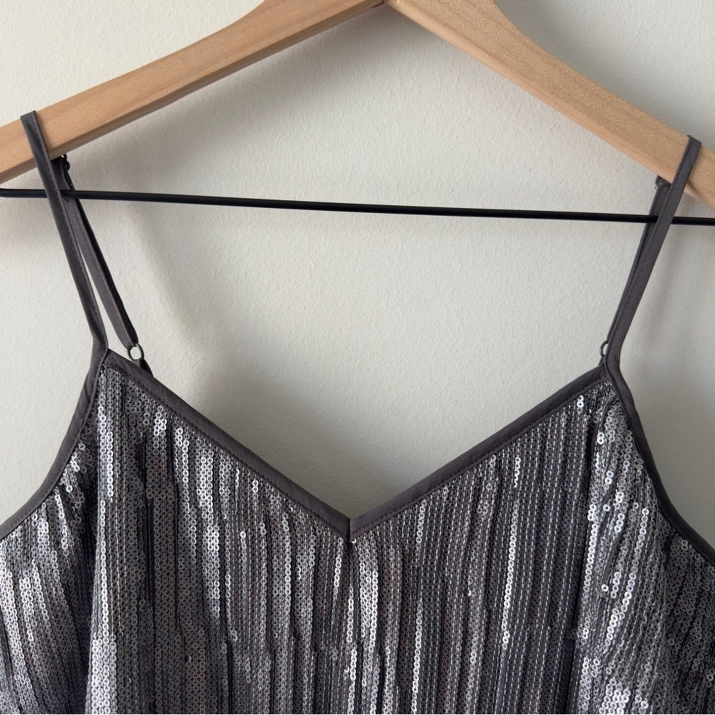 Anthropologie Amelie Sequin Cami Top Silver Ruffled Hem Camisole spaghetti strap