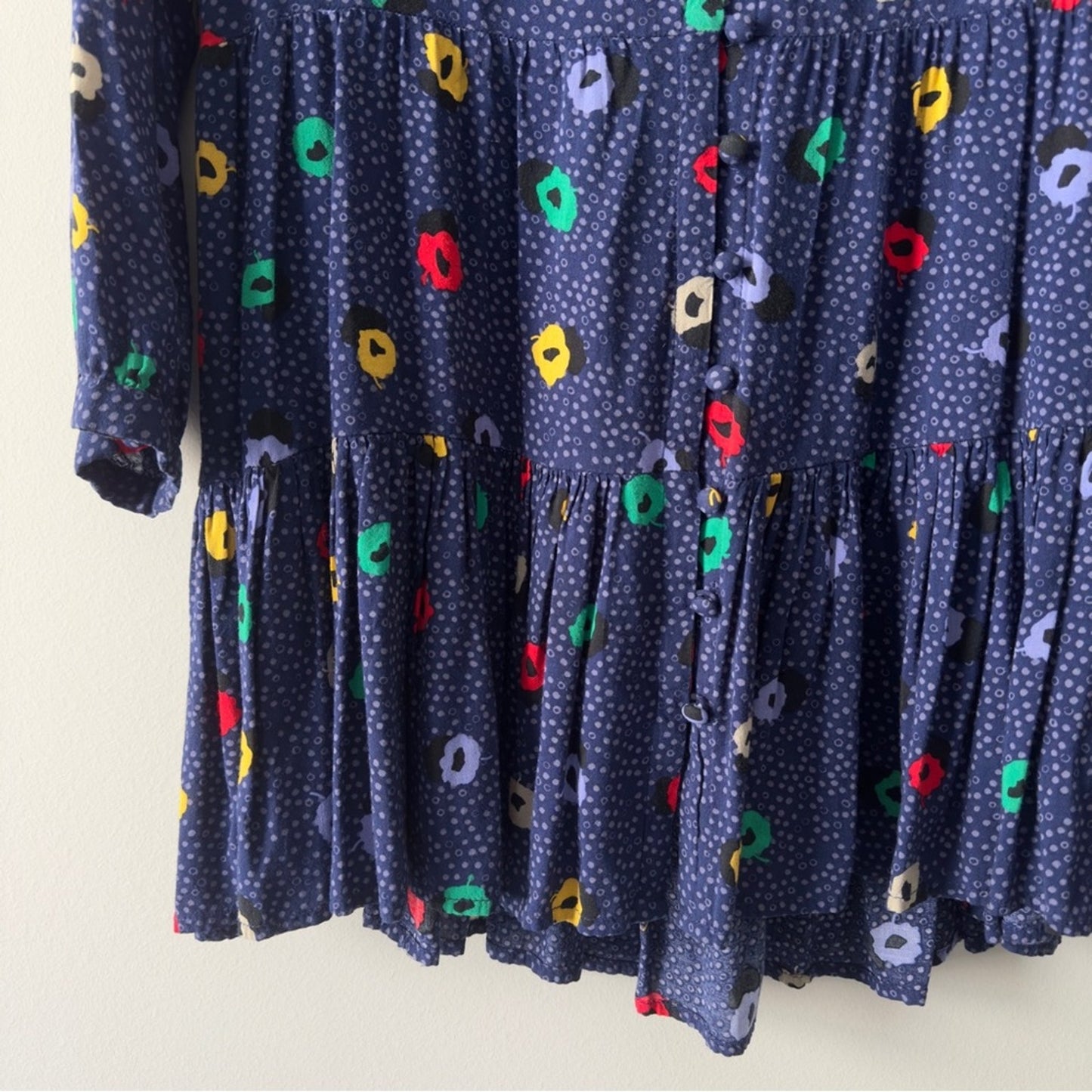 Maeve Anthropologie Button Down Front Colorful Blue Spotted Tunic Top Multicolor