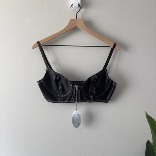 Dolls Kill Poster Grl Call the Shots Zip Bralette Vegan Leather Spaghetti Straps