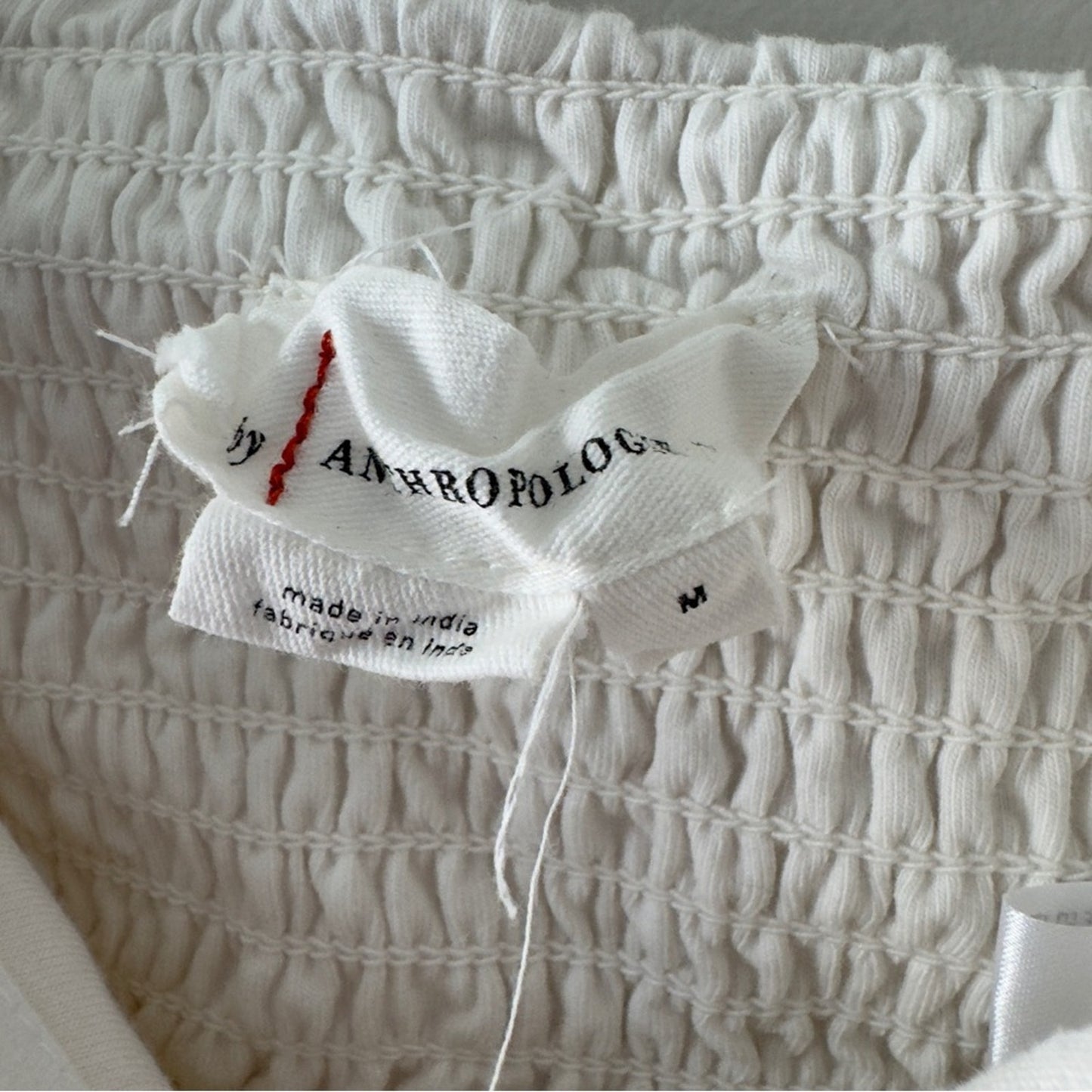 Anthropologie White tie wrap Smocked back crop Top adjustable spaghetti straps M