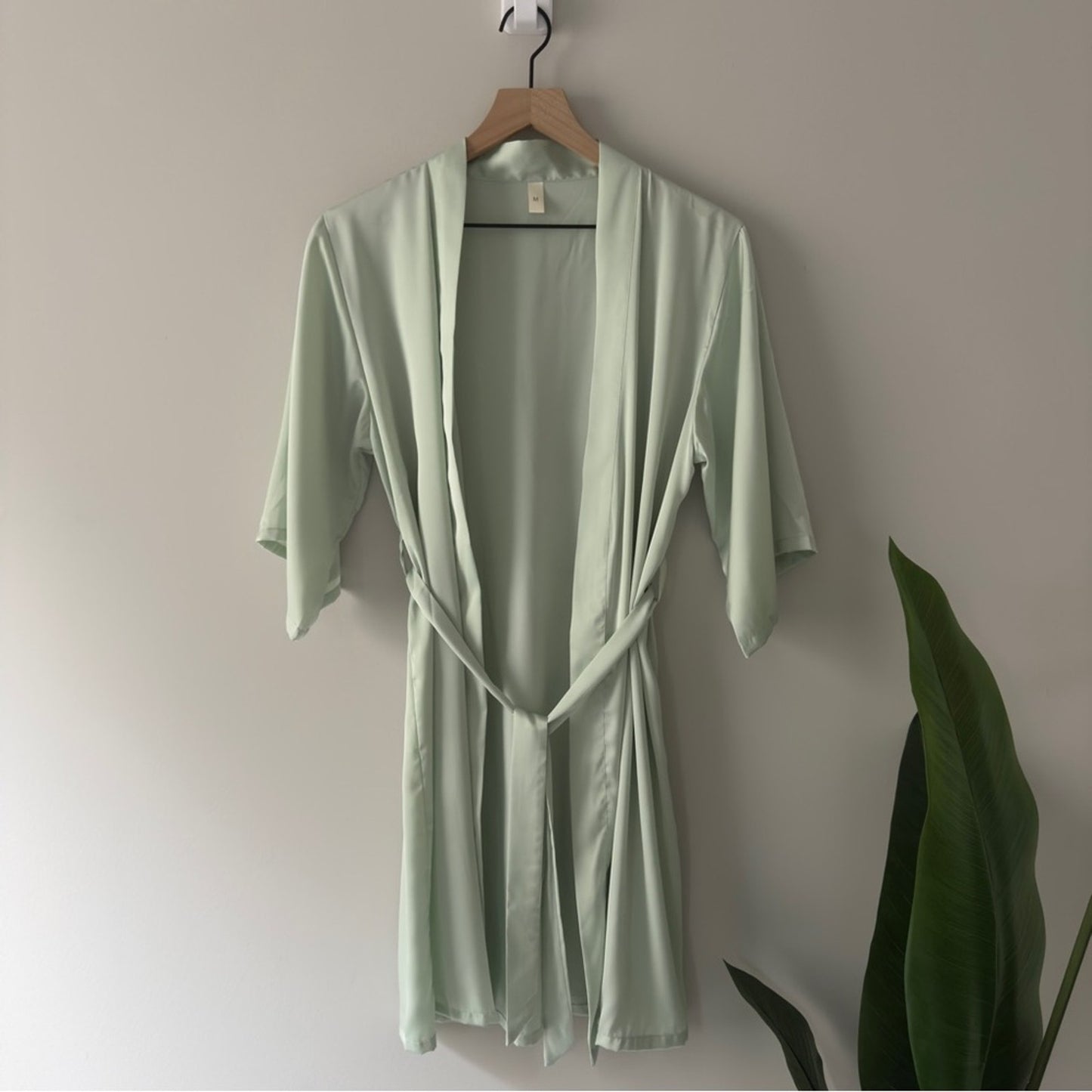 Satin Mint Green Women's Robe Half Sleeves Tie Waist Kimono Loungewear Lounge M