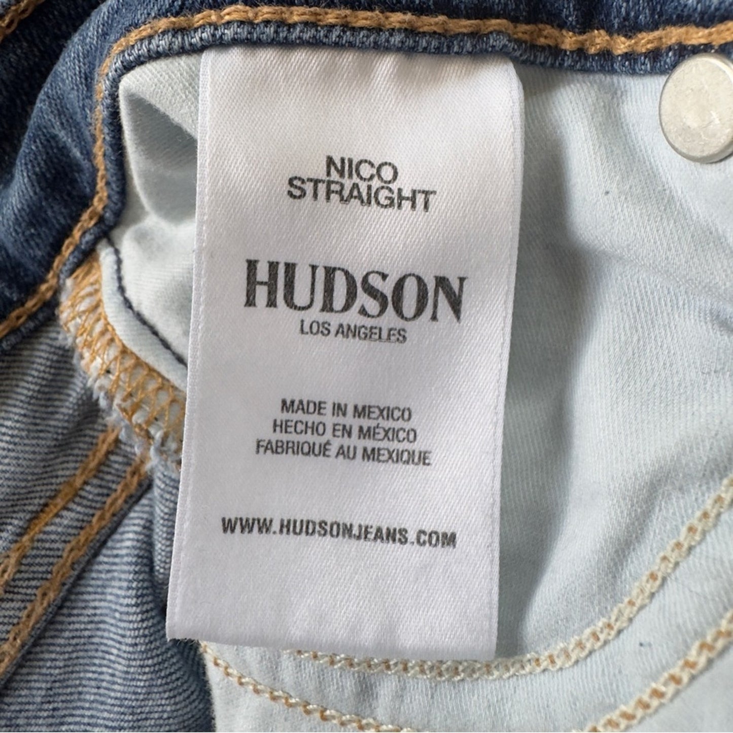 Hudson Nico Straight Jeans Blue Classic Denim distressed cotton blend stretch 27