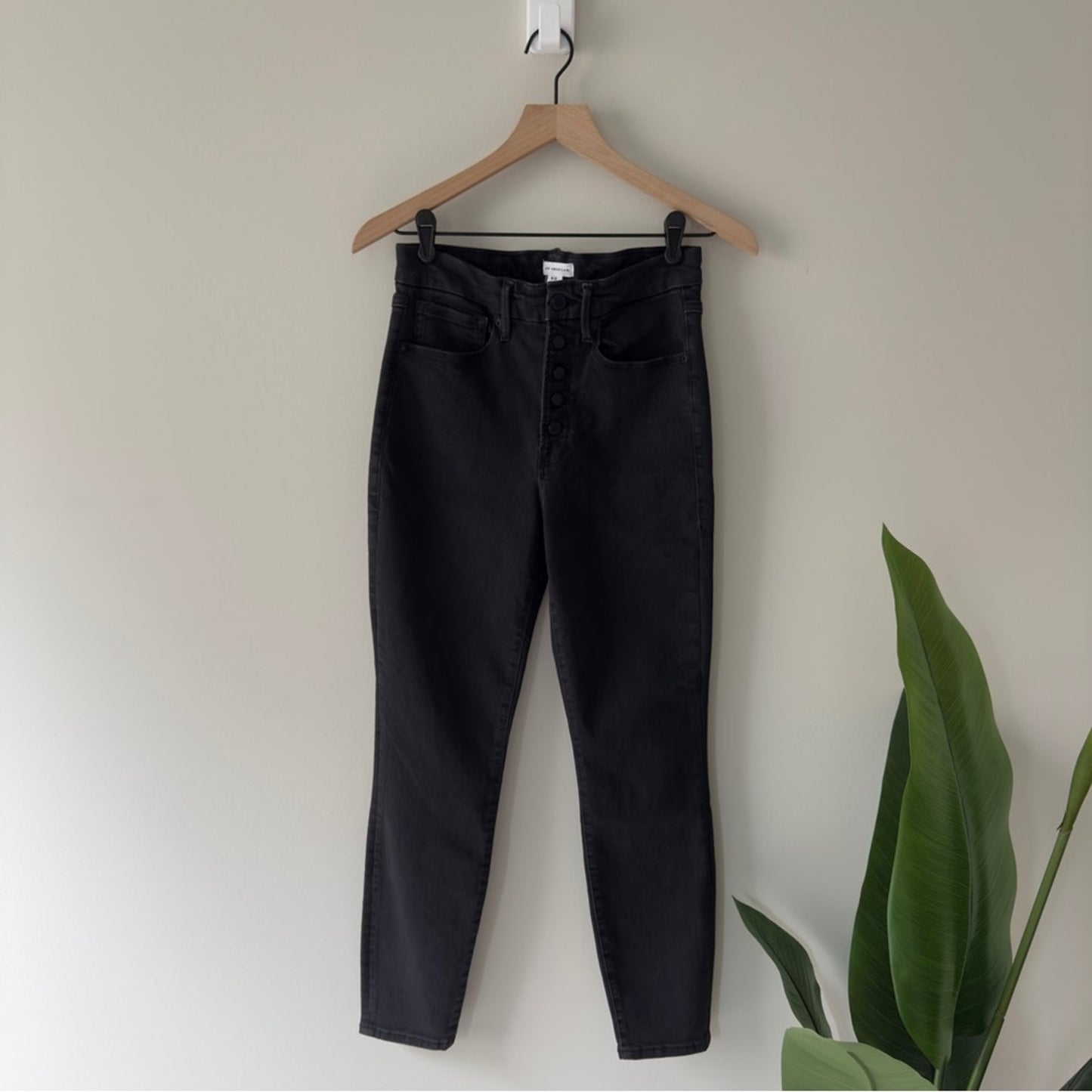 Good American Good Leg Button Fly High Rise Black Skinny Jeans Denim Classic NWT