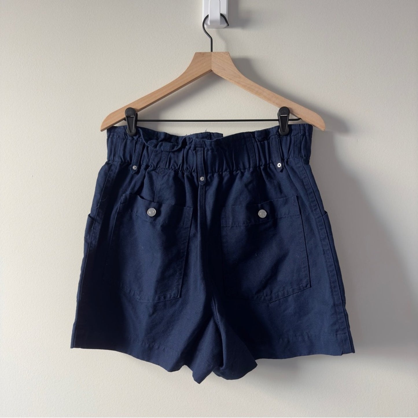 Banana Republic cotton/linen navy Blue Shorts paperbag waist zip up zipper front