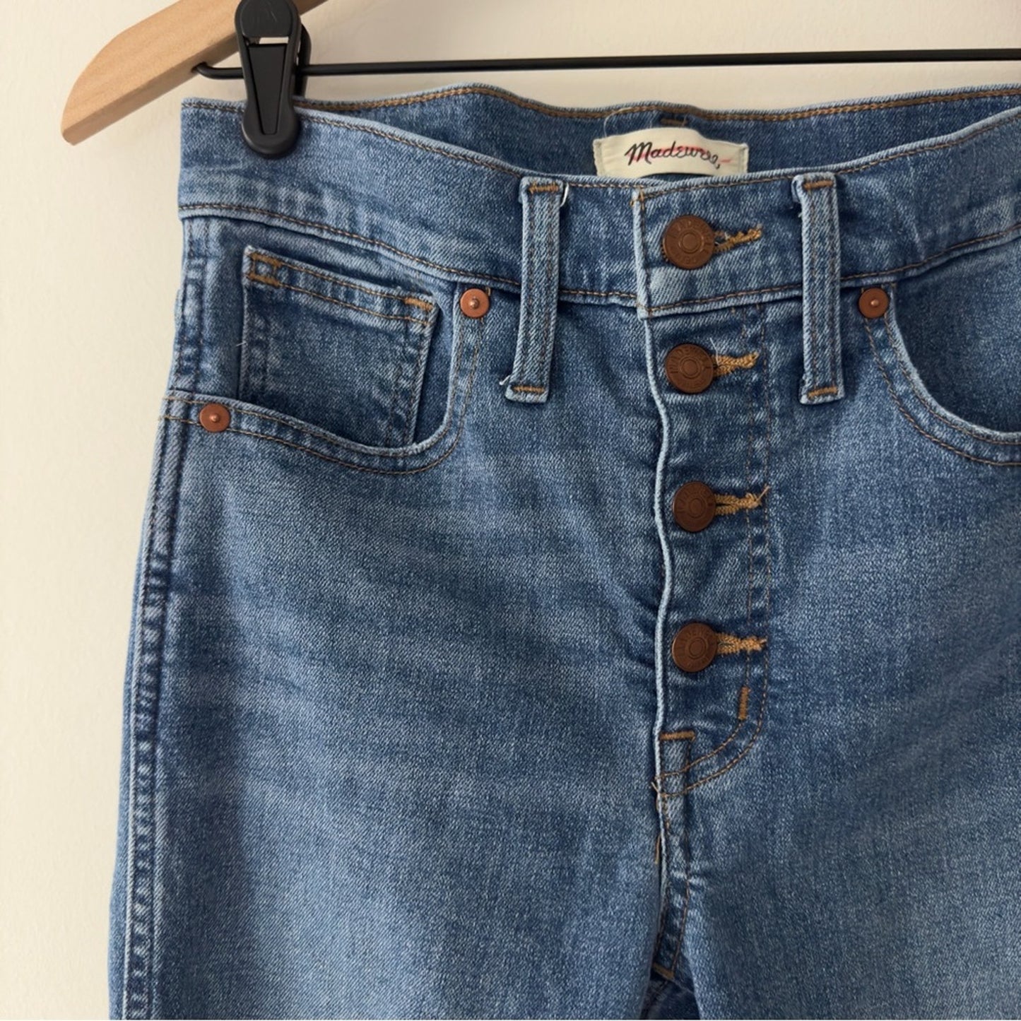 Madewell 10” High Rise Skinny Jeans Medium Wash Button Fly Pockets Stretch Logo