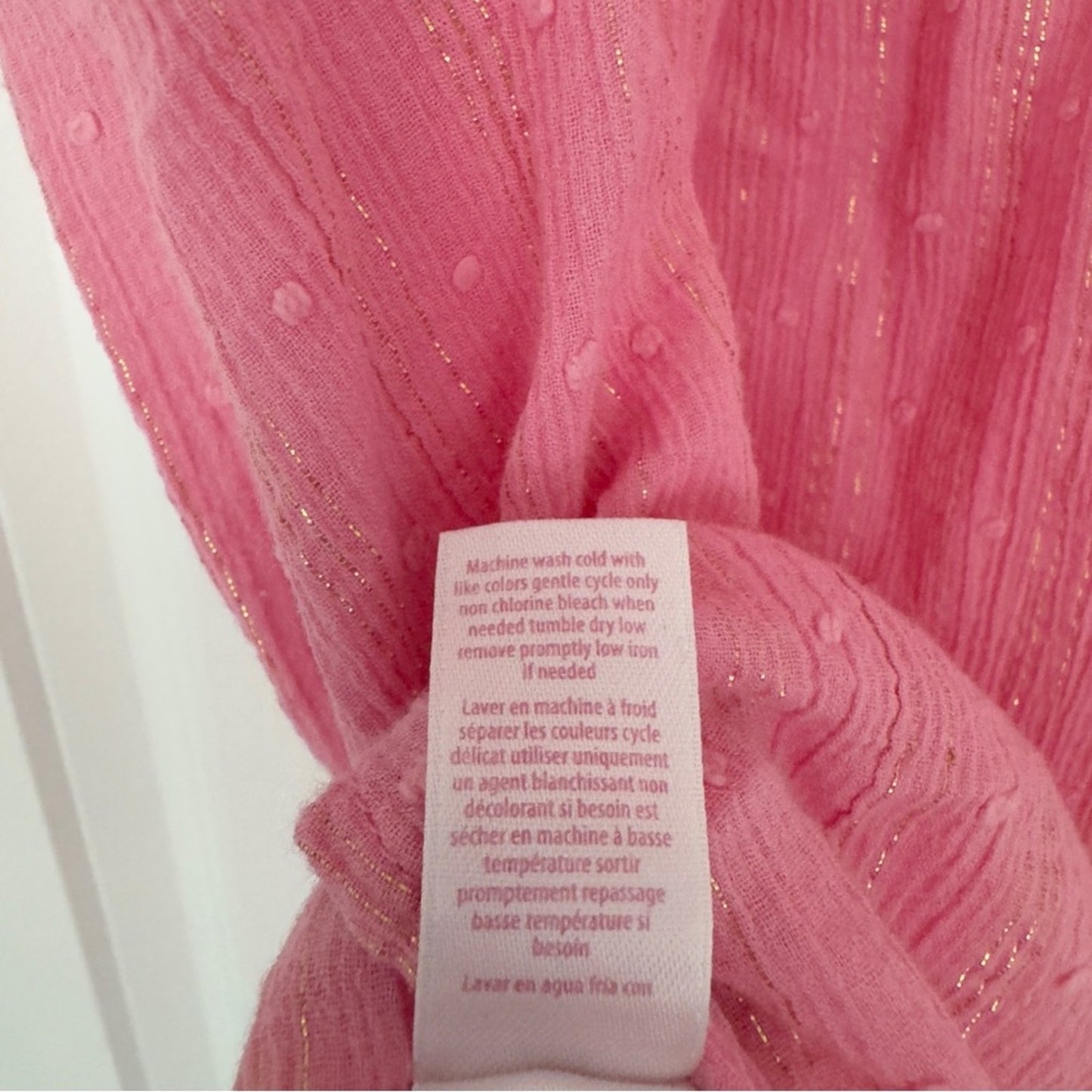 Lilly Pulitzer Pink Gold Metallic Tunic Dress 3/4 Sleeve Slit Embroidered Lace L