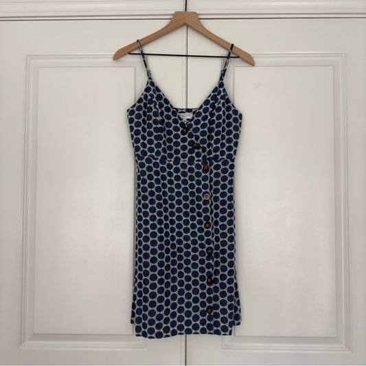 Waverly Grey Button Down Eyelet Circle Pattern Mini Dress Adjustable Spaghetti S