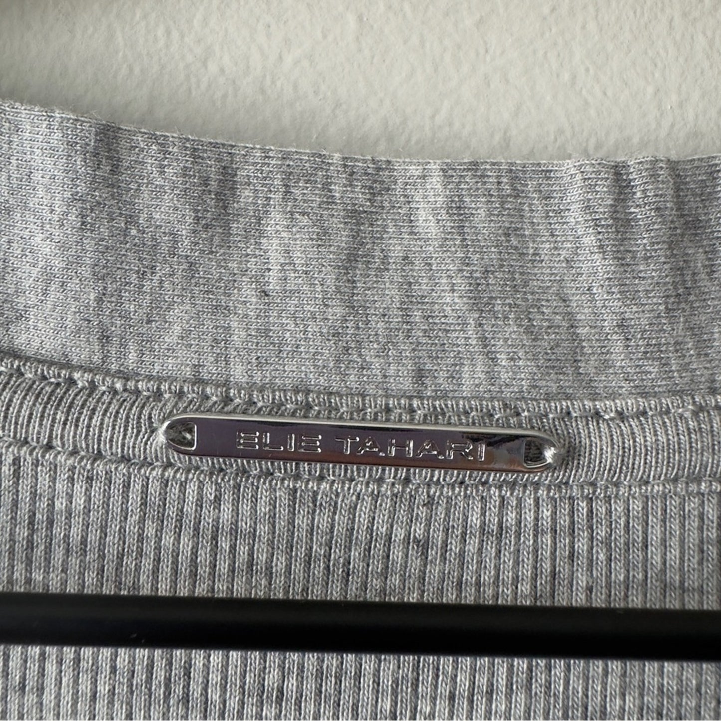 Elie Tahari Gray Long Sleeve Cardigan Half Button Front Minimalist Ribbed Solid