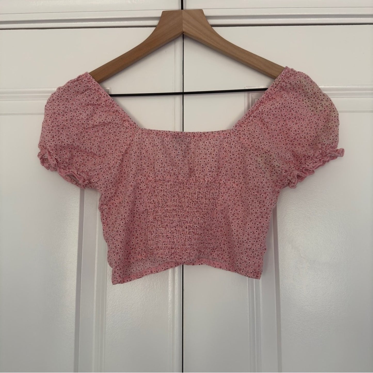 Princess Polly puff sleeve floral crop top button down front cotton blend smock