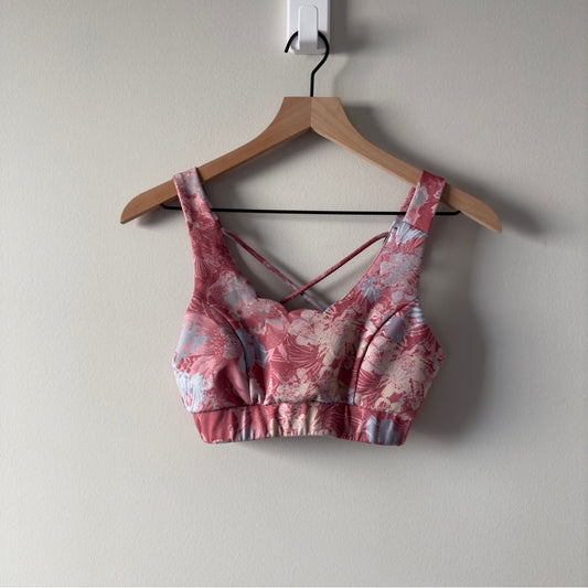Anthropologie Daily Practice Pink Floral Scalloped scoop neck Sports Bra stretch