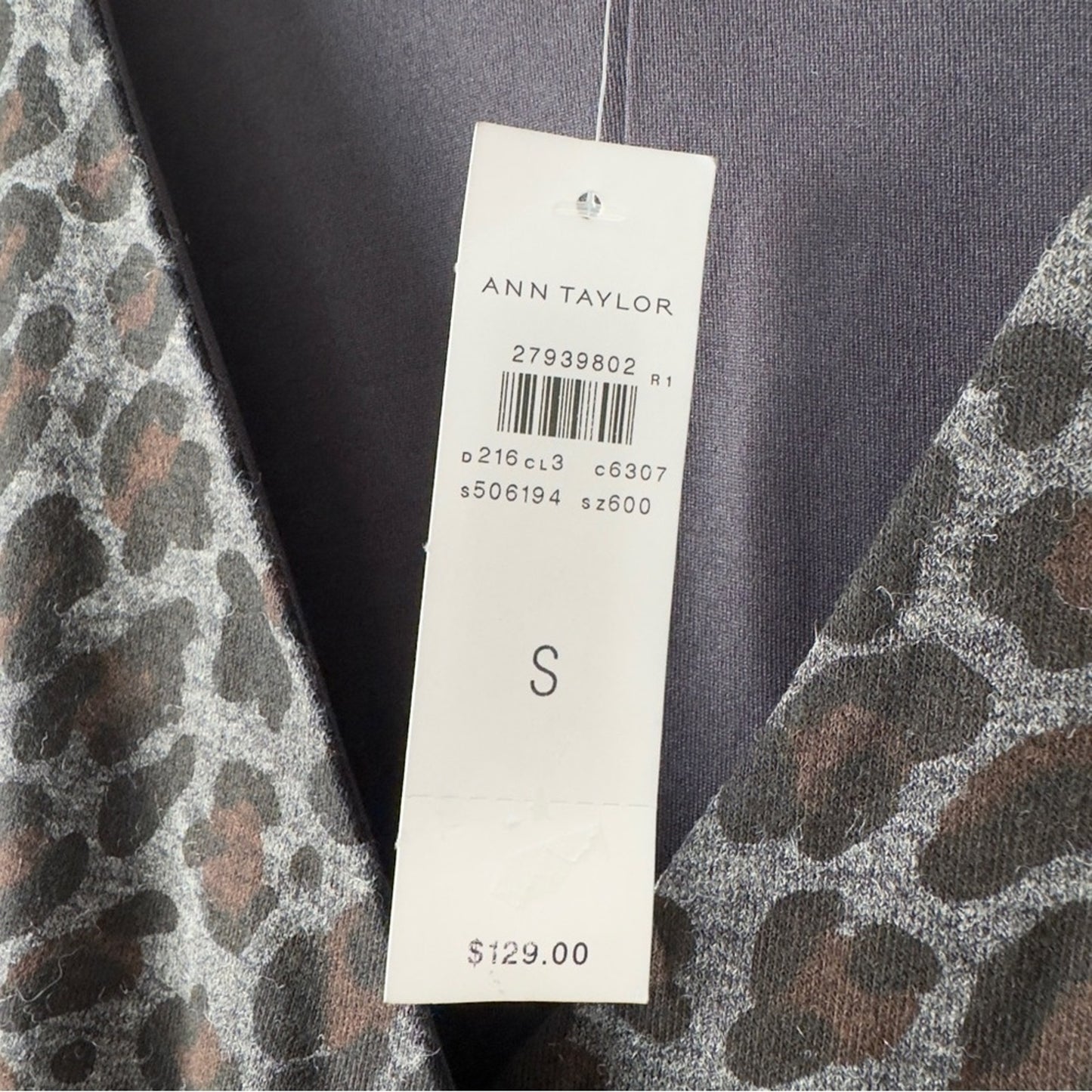 Ann Taylor Leopard Print Gray Wrap Tie Dress with Long Sleeves stretch lined NWT