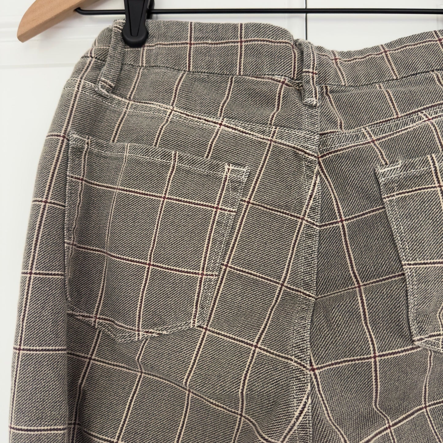 Frame Le Crop Mini Boot Pants plaid cotton blend pockets zipper button stretch