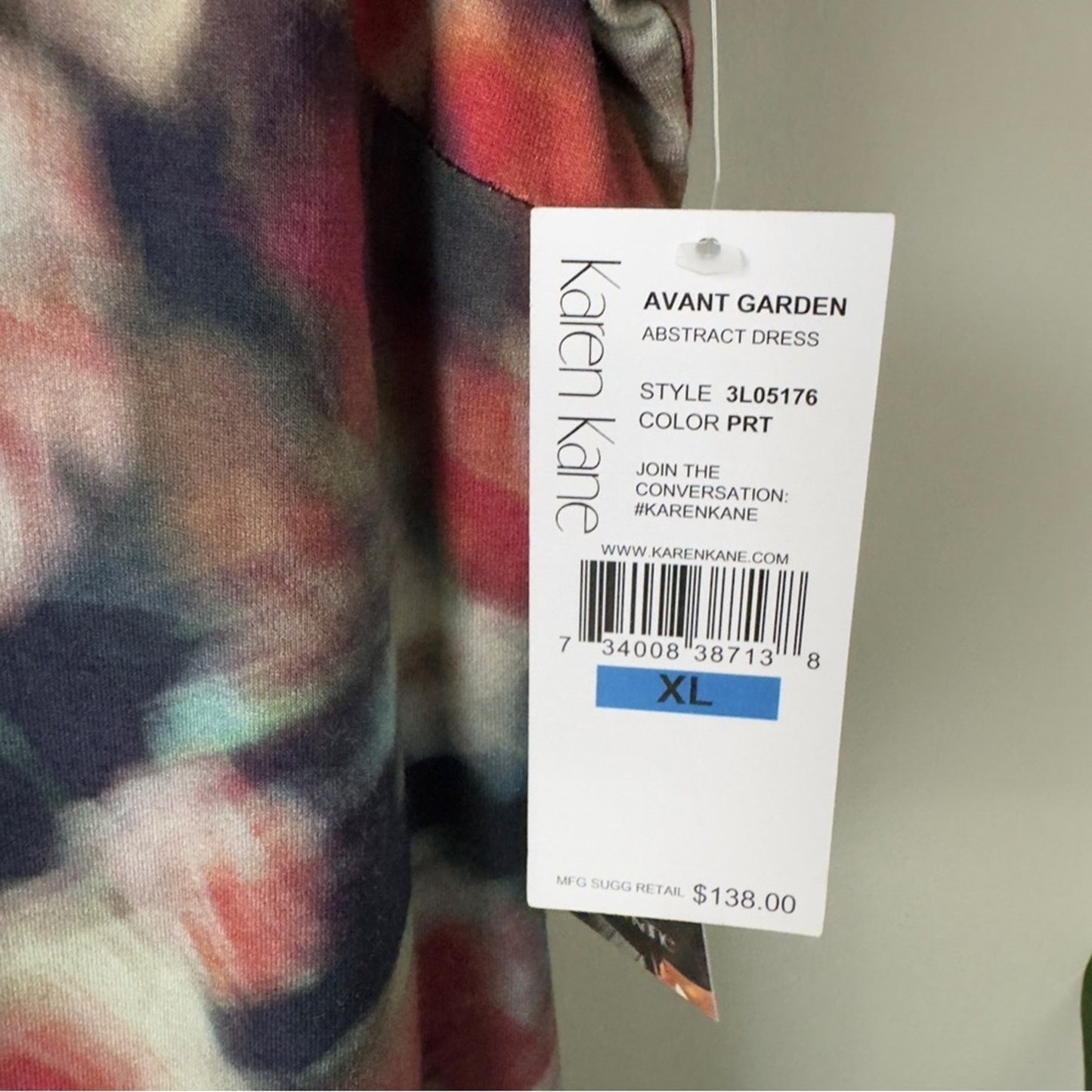 Karen Kane Avant Garden Abstract Dress Floral Sheath Dress 3/4 Sleeve Crew Neck