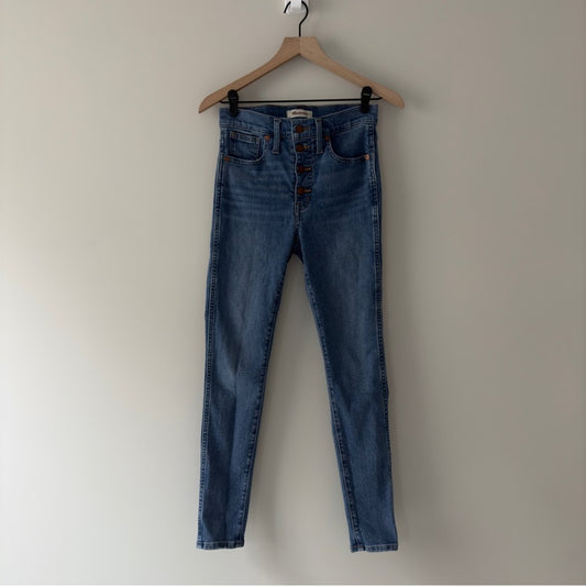 Madewell 10” High Rise Skinny Jeans Medium Wash Button Fly Pockets Stretch Logo