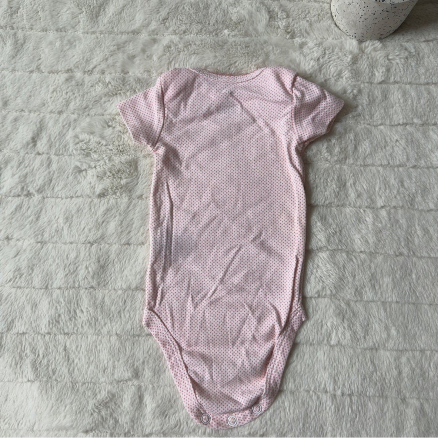 Carter's Pink Polka Dot Baby onesie one piece short sleeve bow snaps 3 months 3m