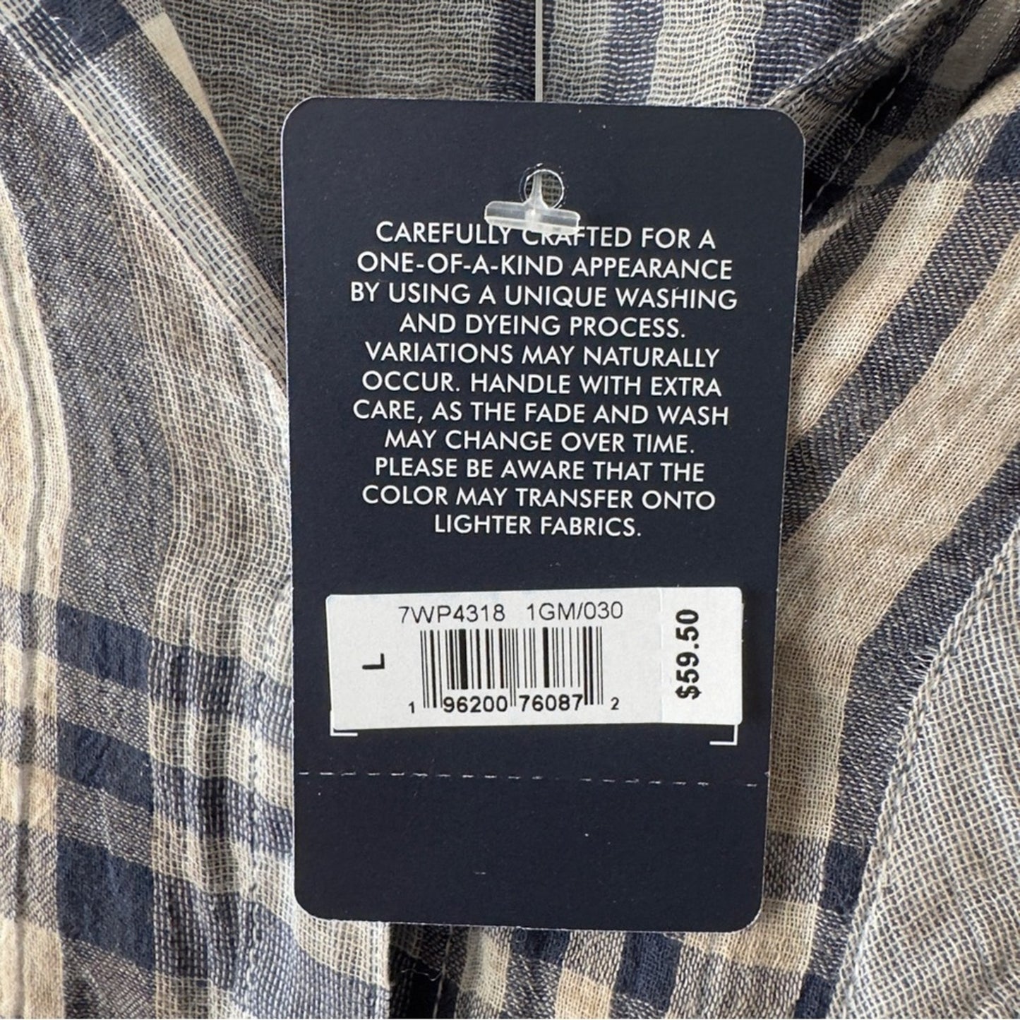 Lucky Brand 100% Cotton Navy gray Beige Plaid Button-Down Shirt Short sleeve NWT