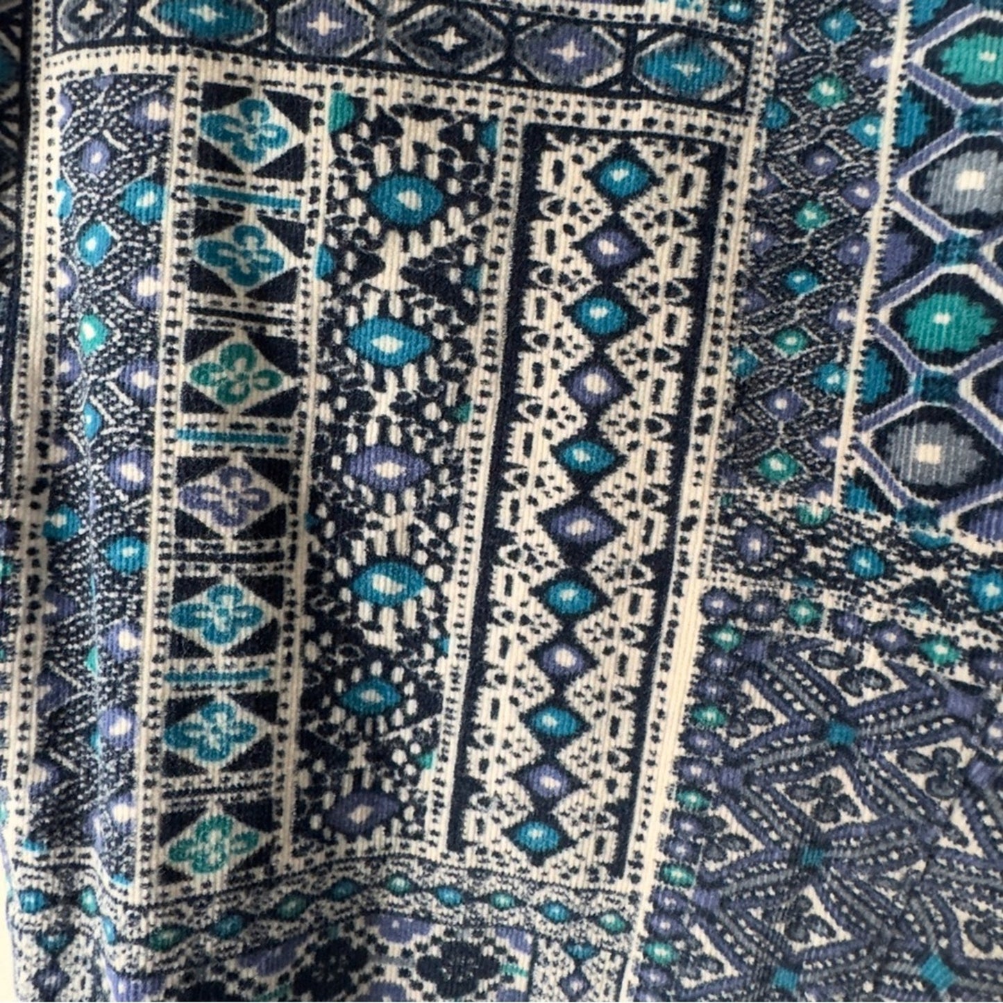 Pilcro and the Letterpress Anthropologie Blue Patterned Patchwork Corduroy Pants