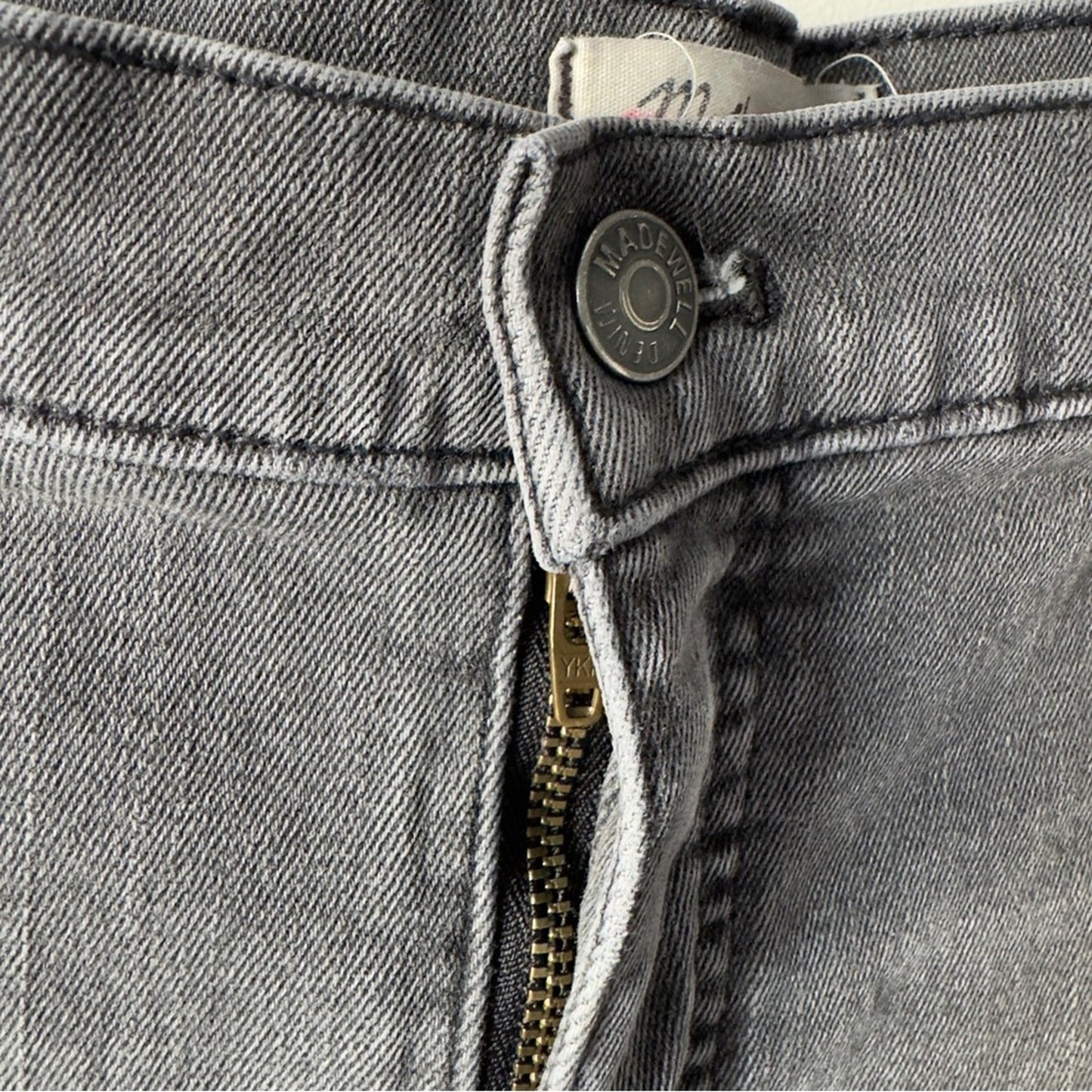 Madewell Classic Straight Jean Gray Jeans denim raw hem zip button pockets EUC