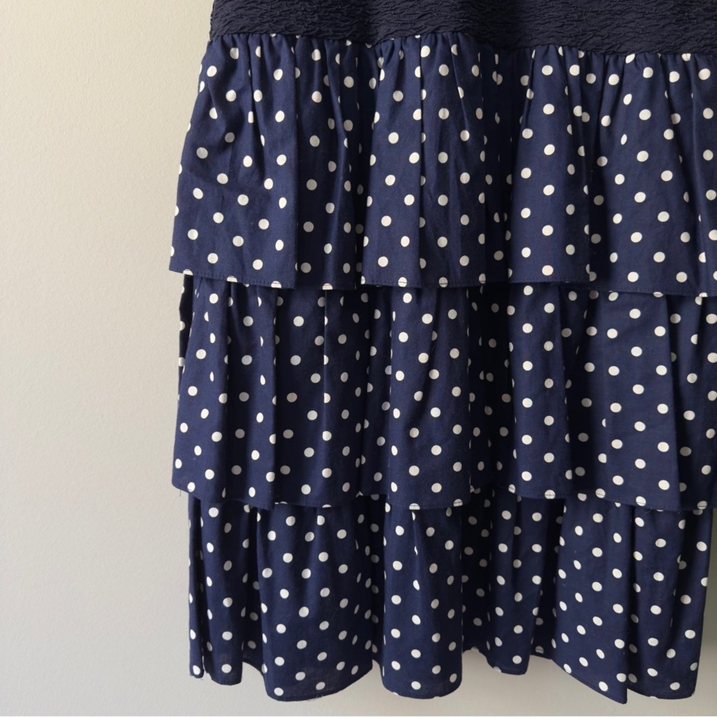 Vintage 1980s David Warren Union Label Dress Drop Waist Polka Dot bow sleeve EUC