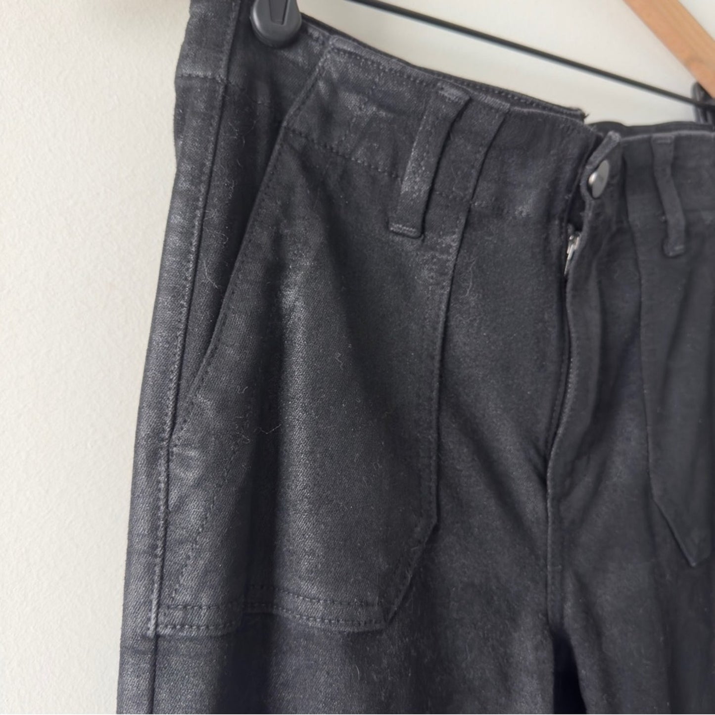 PAIGE Mayslie Jogger Black Casual Pants zipper ankles zip button pockets coated