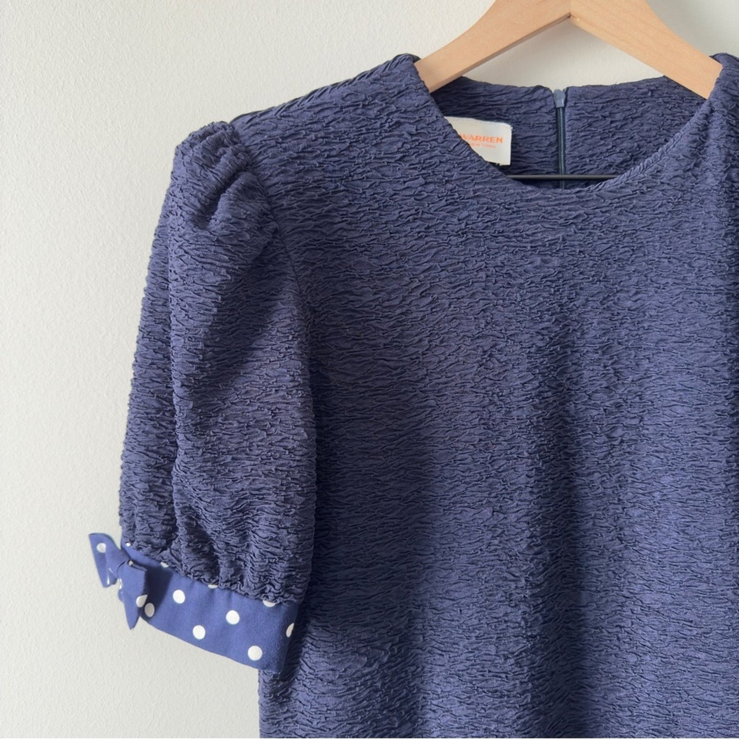 Vintage 1980s David Warren Union Label Dress Drop Waist Polka Dot bow sleeve EUC