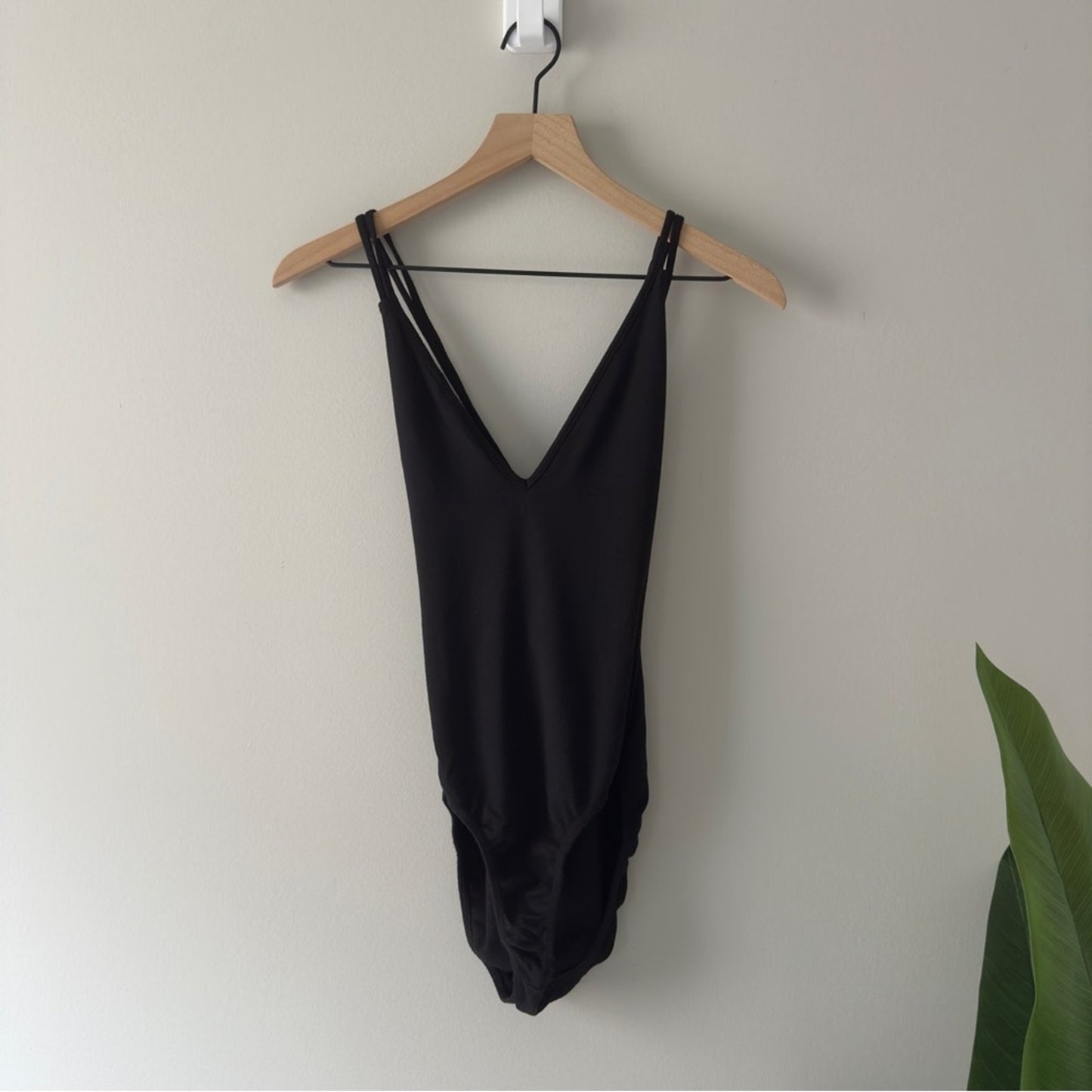 Charlotte Russe Black Strappy Bodysuit Tie Back One Piece Spaghetti Strap Solid