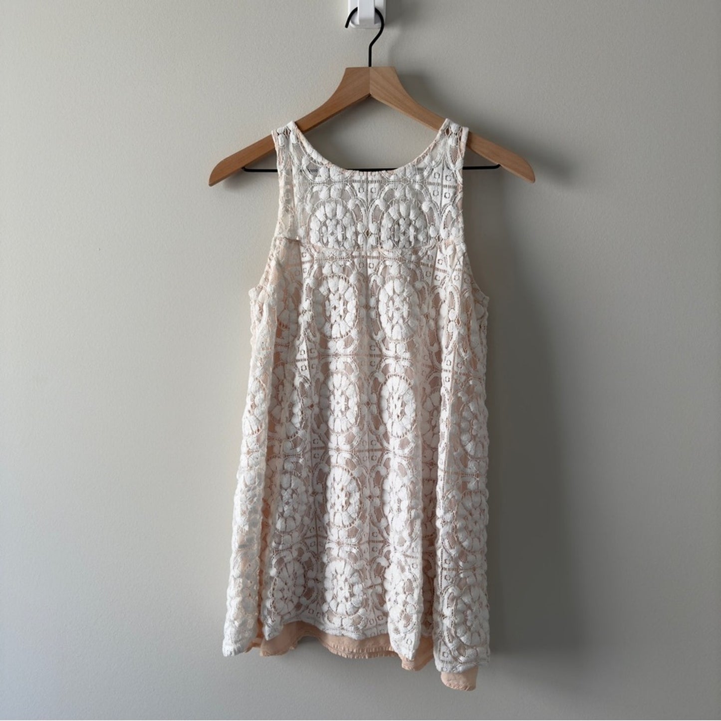 Free People lace overlay mini dress pink white cutout Racerback sleeveless short