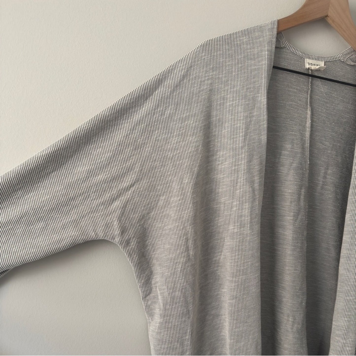 Revolve Donni Gray Open Front Cardigan Sweater tunic pinstripe pockets cotton OS