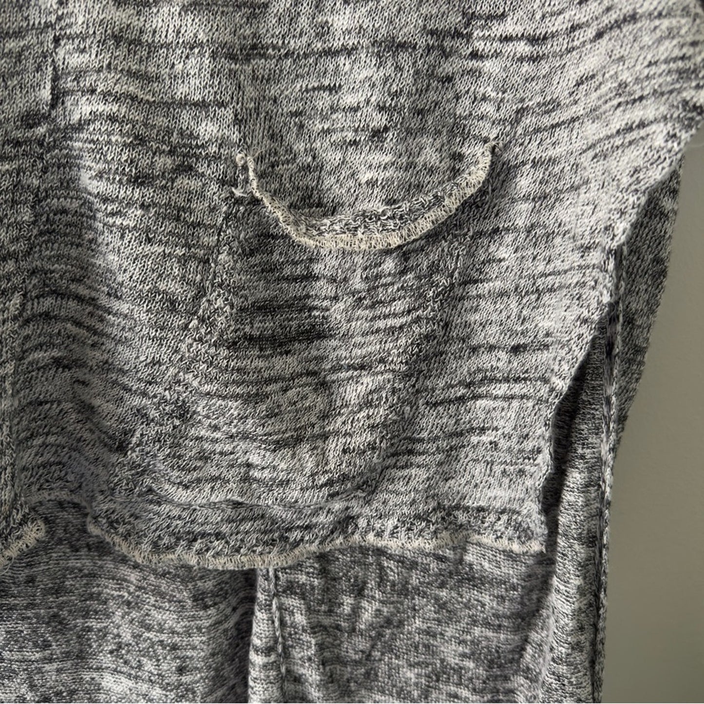 Free People Melange Knit High Low Top Short Sleeve Slit Gray White Oversized EUC