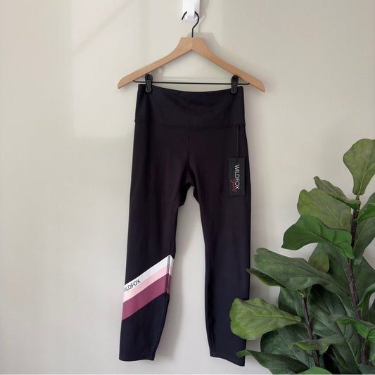 Wildfox Sweat Athletic Leggings High Rise Stretch Skinny Logo Stripes Leg Active