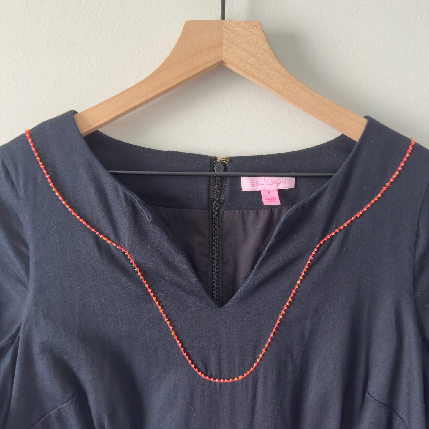 Lilly Pulitzer Shailene Dress Coral Beaded 3/4 Sleeve Mini 6