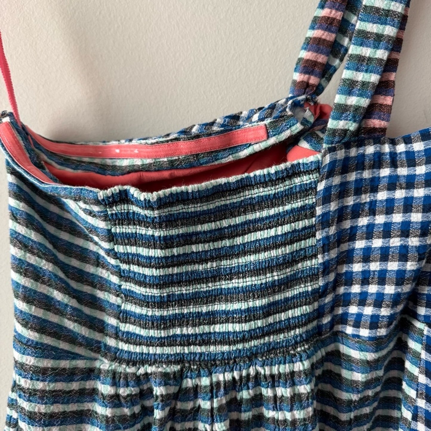 Anthropologie Maeve Waverly Dress One-Shoulder Checkered gingham midi asymmetric