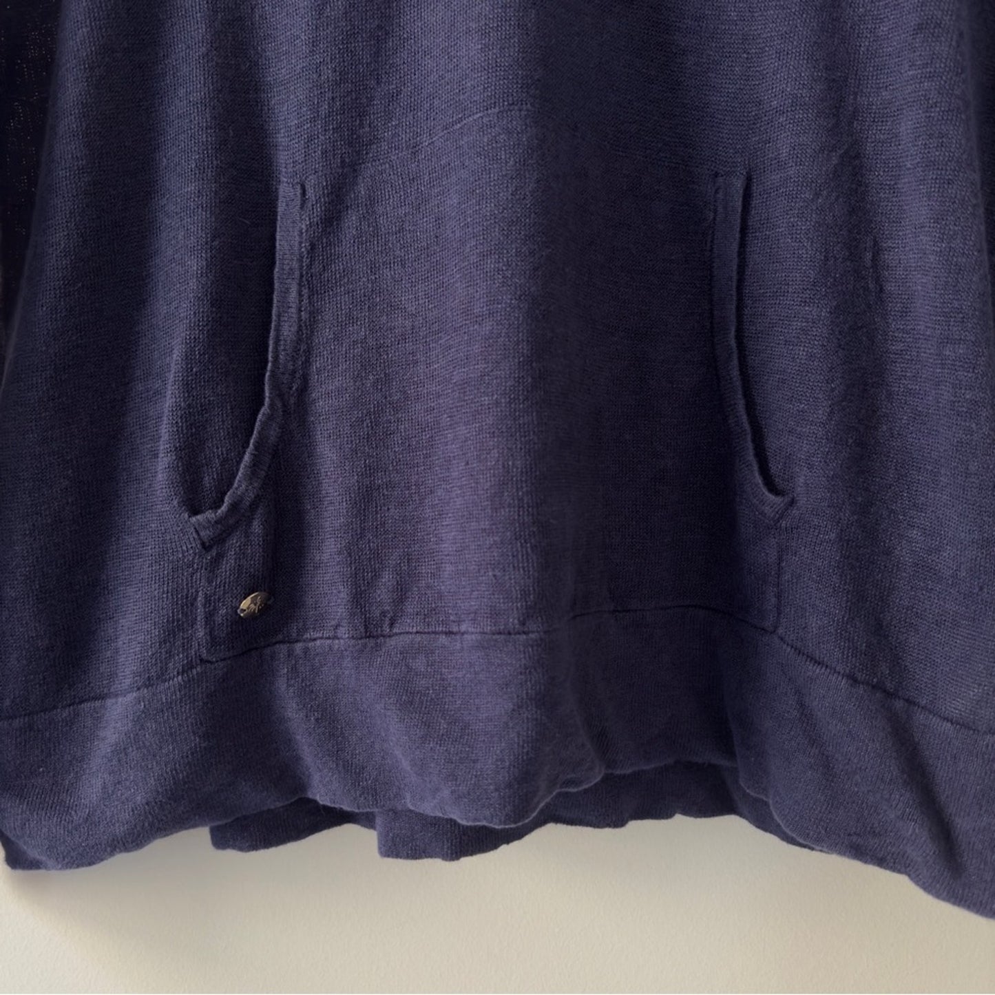 Lilly Pulitzer 100% Linen Hooded Pullover Lightweight Kangaroo pocket navy solid