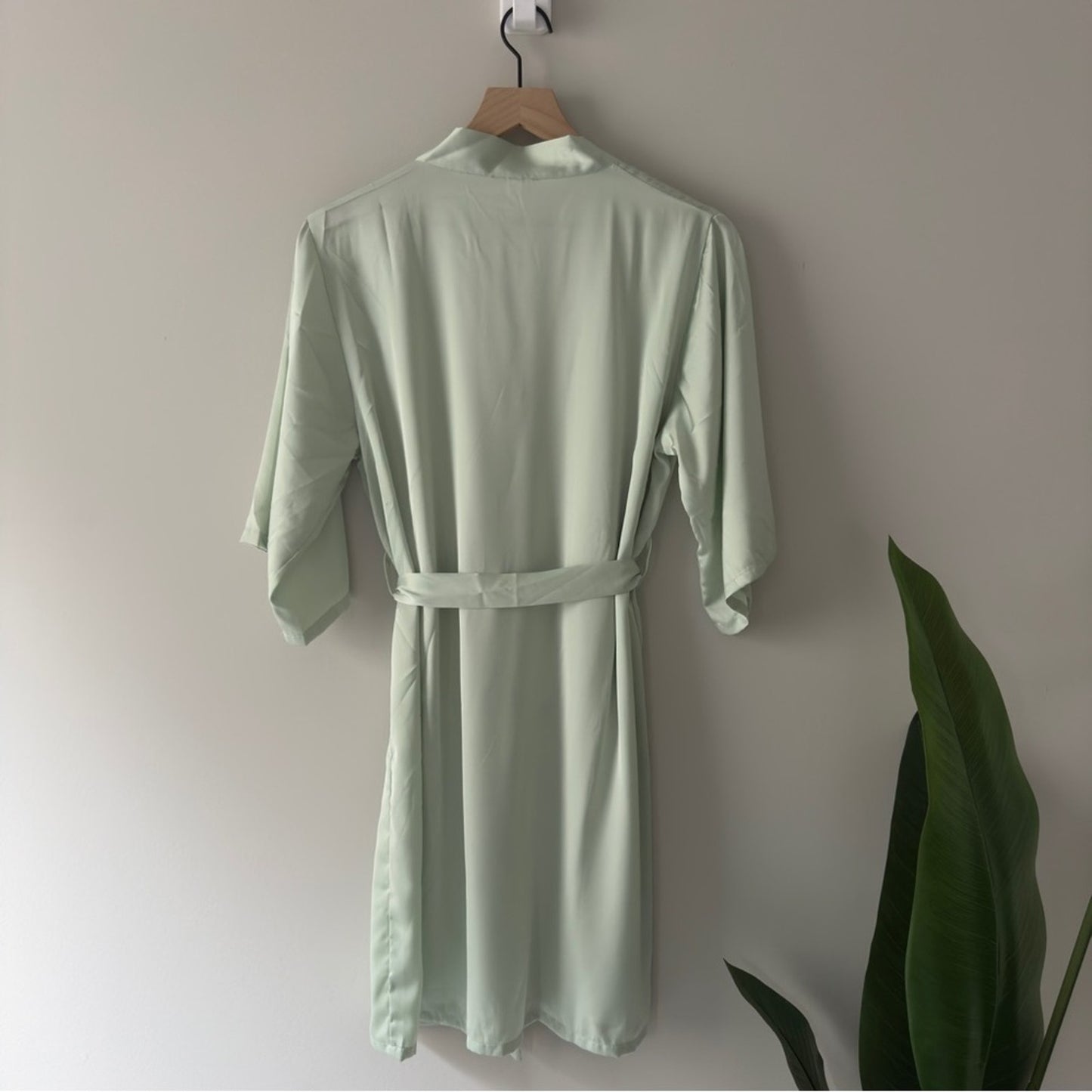 Satin Mint Green Women's Robe Half Sleeves Tie Waist Kimono Loungewear Lounge M