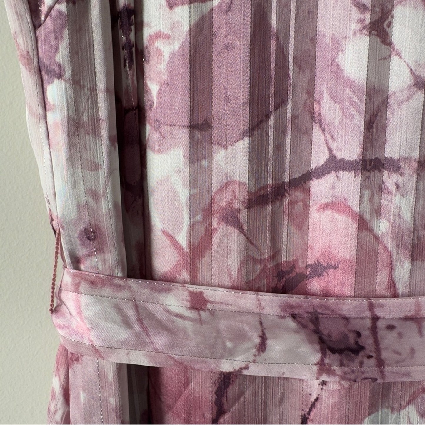 Lulus Sparkling Summer Purple Floral Lurex Maxi Dress Tie Waist Side Slits Lined