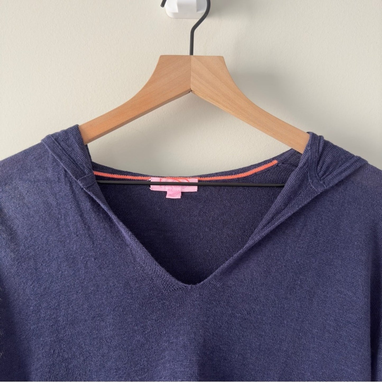 Lilly Pulitzer 100% Linen Hooded Pullover Lightweight Kangaroo pocket navy solid