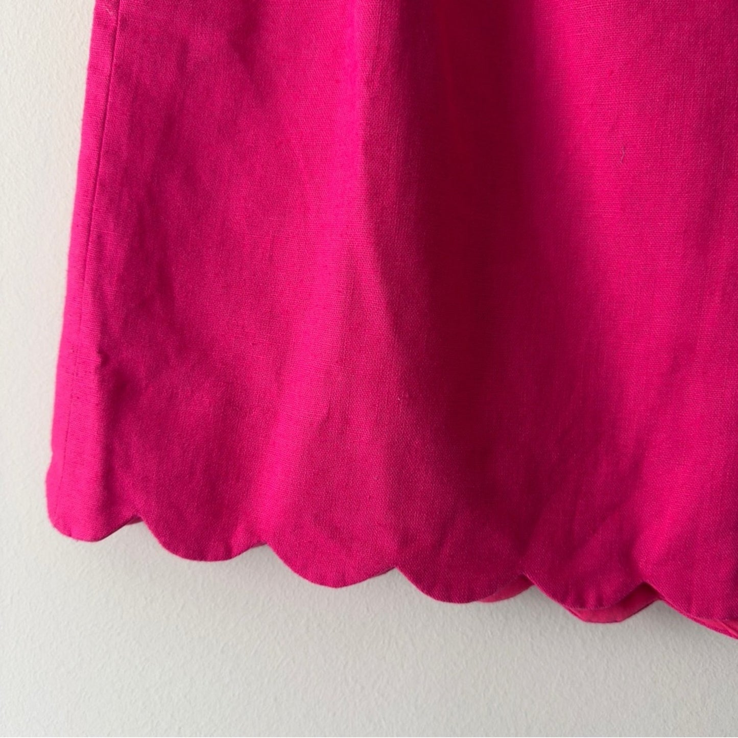 J. Crew Linen/Cotton Pink Bubble Mini Skirt scalloped hem stretchy elastic waist